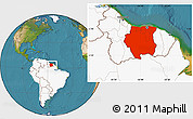 Satellite Location Map of Suriname, highlighted continent