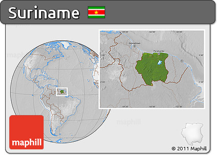 Satellite Location Map of Suriname, lighten, desaturated