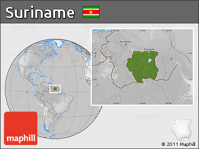 Satellite Location Map of Suriname, lighten, desaturated