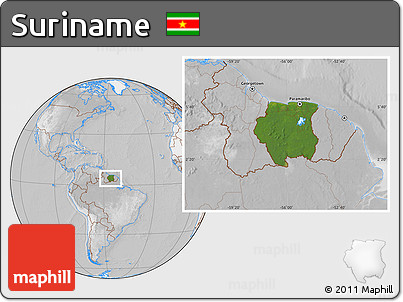 Satellite Location Map of Suriname, lighten, desaturated
