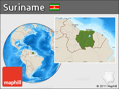 Satellite Location Map of Suriname, shaded relief outside