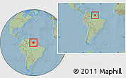 Savanna Style Location Map of Suriname, within the entire continent, hill shading