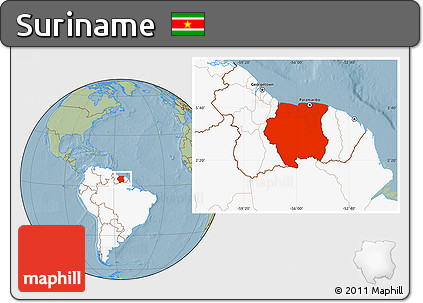 Savanna Style Location Map of Suriname, highlighted continent, hill shading