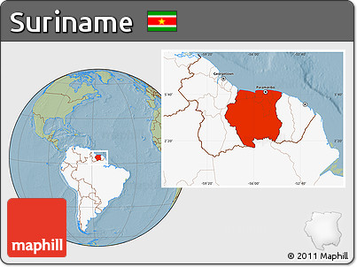 Savanna Style Location Map of Suriname, highlighted continent, hill shading