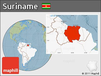 Savanna Style Location Map of Suriname, highlighted continent, hill shading