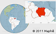 Savanna Style Location Map of Suriname, highlighted continent, hill shading