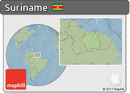 Savanna Style Location Map of Suriname, hill shading outside