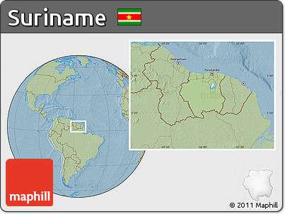 Savanna Style Location Map of Suriname, hill shading outside