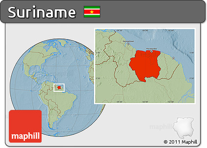 Savanna Style Location Map of Suriname, hill shading