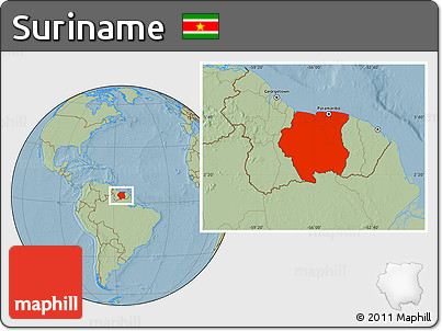 Savanna Style Location Map of Suriname, hill shading