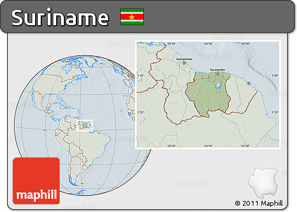 Savanna Style Location Map of Suriname, lighten, hill shading