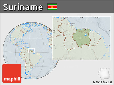 Savanna Style Location Map of Suriname, lighten, hill shading