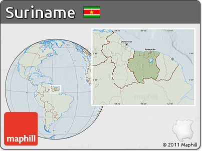 Savanna Style Location Map of Suriname, lighten, hill shading