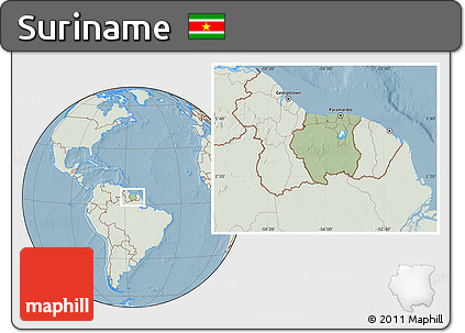Savanna Style Location Map of Suriname, lighten, land only, hill shading