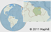Savanna Style Location Map of Suriname, lighten, land only, hill shading