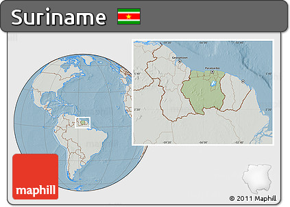 Savanna Style Location Map of Suriname, lighten, semi-desaturated, land only, hill shading