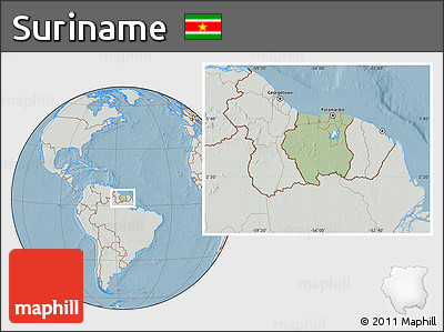 Savanna Style Location Map of Suriname, lighten, semi-desaturated, land only, hill shading
