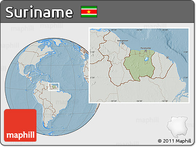 Savanna Style Location Map of Suriname, lighten, semi-desaturated, land only, hill shading