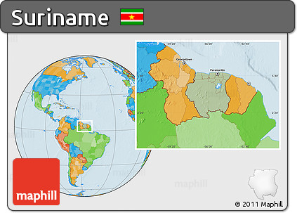 Savanna Style Location Map of Suriname, political outside, hill shading