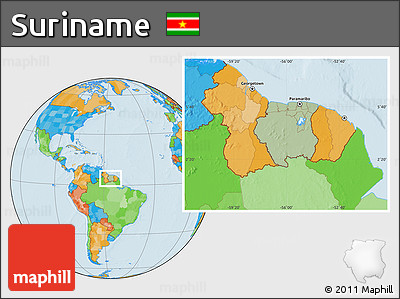 Savanna Style Location Map of Suriname, political outside, hill shading