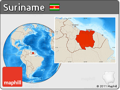 Shaded Relief Location Map of Suriname