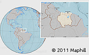 Shaded Relief Location Map of Suriname, gray outside, hill shading