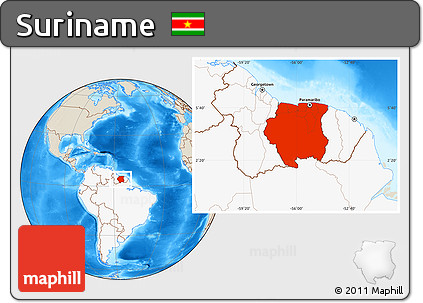 Shaded Relief Location Map of Suriname, highlighted continent