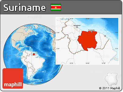 Shaded Relief Location Map of Suriname, highlighted continent
