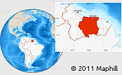 Shaded Relief Location Map of Suriname, highlighted continent