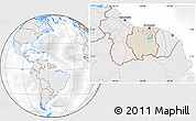 Shaded Relief Location Map of Suriname, lighten, desaturated