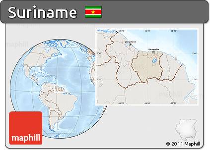 Shaded Relief Location Map of Suriname, lighten