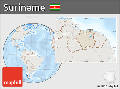 Shaded Relief Location Map of Suriname, lighten