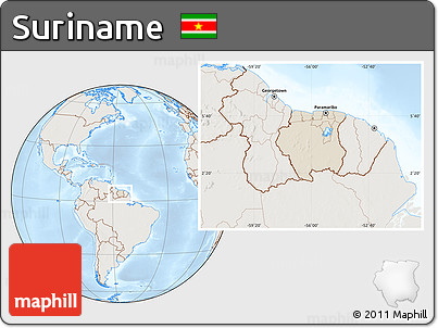 Shaded Relief Location Map of Suriname, lighten