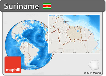 Shaded Relief Location Map of Suriname, lighten, land only