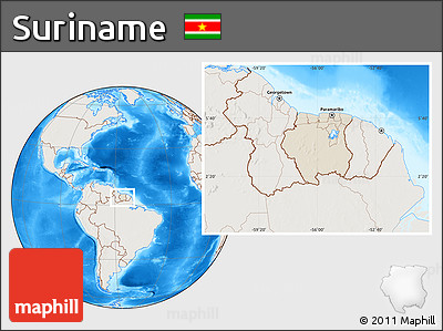 Shaded Relief Location Map of Suriname, lighten, land only
