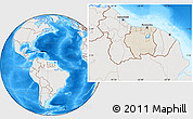 Shaded Relief Location Map of Suriname, lighten, semi-desaturated, land only