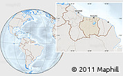 Shaded Relief Location Map of Suriname, lighten, semi-desaturated