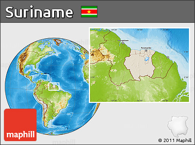 Shaded Relief Location Map of Suriname, physical outside