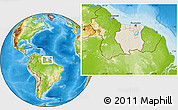 Shaded Relief Location Map of Suriname, physical outside