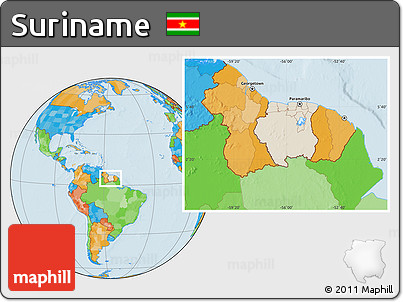 Shaded Relief Location Map of Suriname, political outside