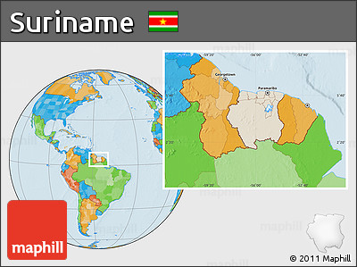 Shaded Relief Location Map of Suriname, political outside