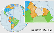 Shaded Relief Location Map of Suriname, political outside
