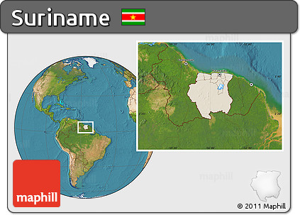 Shaded Relief Location Map of Suriname, satellite outside