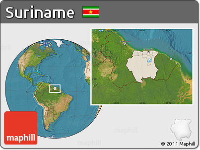 Shaded Relief Location Map of Suriname, satellite outside