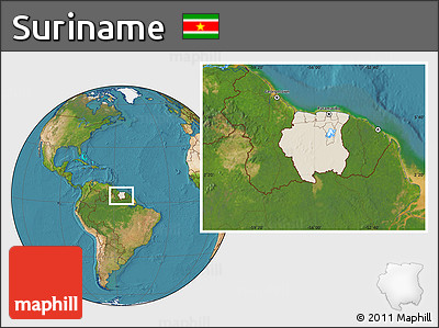 Shaded Relief Location Map of Suriname, satellite outside