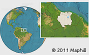 Shaded Relief Location Map of Suriname, satellite outside