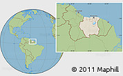 Shaded Relief Location Map of Suriname, savanna style outside
