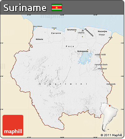 Classic Style Map of Suriname, single color outside