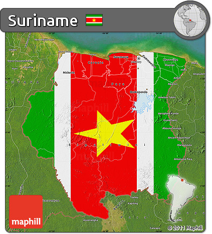 Flag Map of Suriname, satellite outside, flag rotated