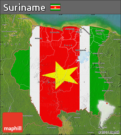Flag Map of Suriname, satellite outside, flag rotated